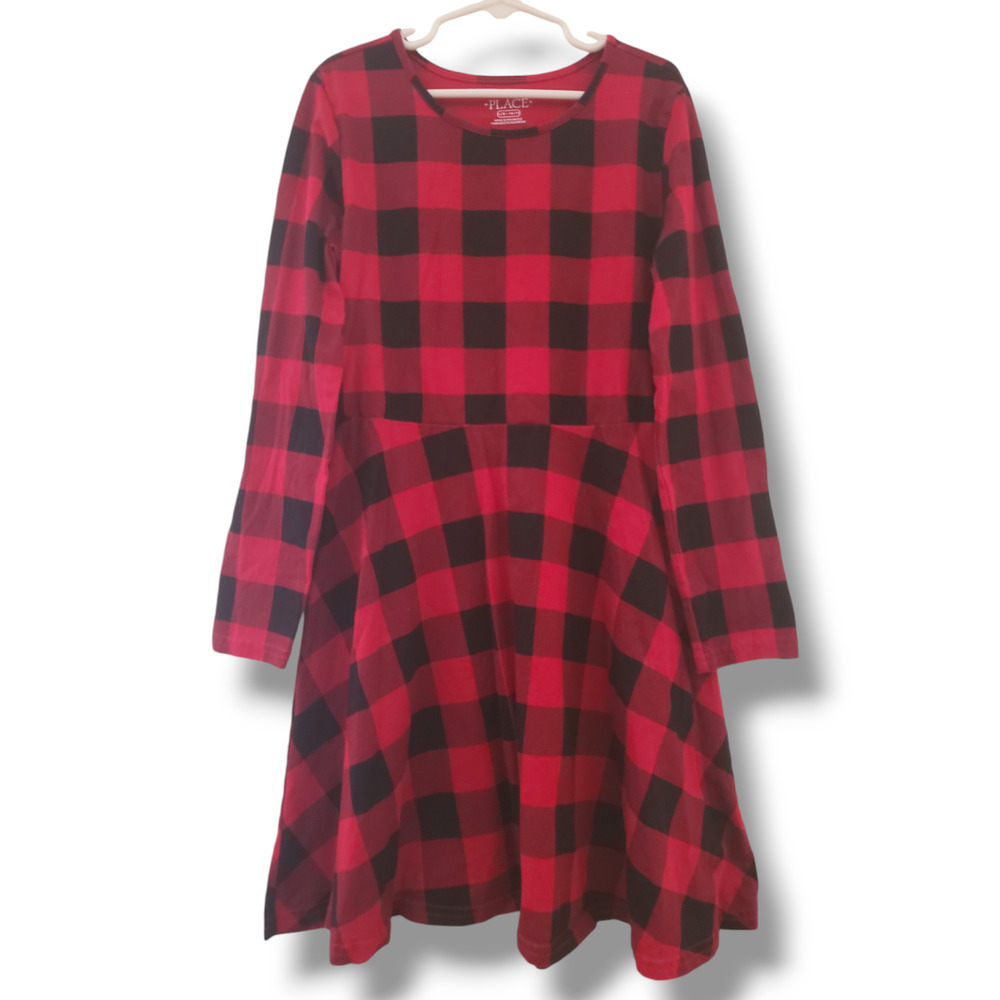 Girls 10/12 Buffalo Check Cotton Fit and Flare Dress